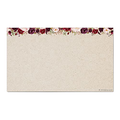 321Done Blank Cards, 3x5 inch Set of 50 - Made in USA, No Envelopes | Thick Tan Kraft Card Stock, Red Roses Design on Tan, Notecards & Stationery for Writing, Prinitng, Stamping, Drawing - color: No Lines, size: Small (3 x 5)
