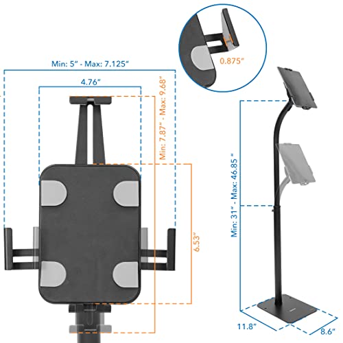 Mount-It! Universal Tablet Floor Stand with Locking Clamp, Anti-Theft Adjustable Kiosk for 7.9"–11" Tablets, Height Adjustable 31"–46.8", Bolt-Down Base for Retail & Business, Black