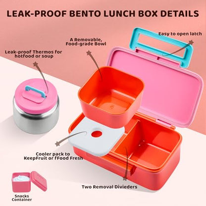 JXXM Lunch Box for Kids With 8oz Soup Thermo, Leak-proof Lunch Container with 2 Compartments, Thermo Food Jar Food Containers for Back to School Girls Boys (Pink) - color: Pink