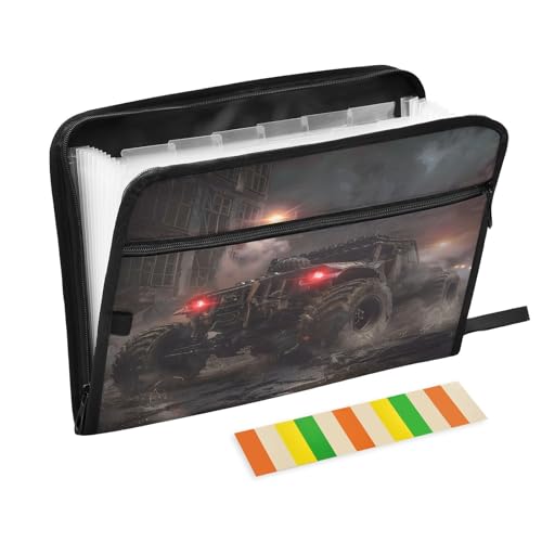 Black Cool Car 13 Pockets Expanding File Folder with Colorful Labels Accordion File Organizer A4 Letter Size - color: Black