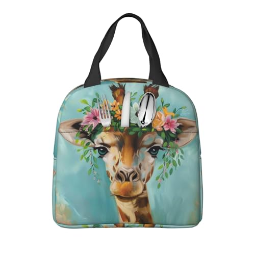 Giraffe Wreath Lunch Box - Insulated Lunch Bags for Kids Boys Girls Reusable Lunch Tote Bags, Perfect for School/Camping/Hiking/Picnic/Beach/Travel - color: Giraffe Wreath