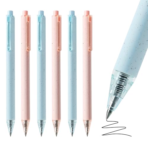 Pink pens black ink gel cute pens fine point smooth writing retractable pretty premium 0.5mm blue Black Ink for Women Girls Teachers Office School (6pcs) - color: Multicolor black ink