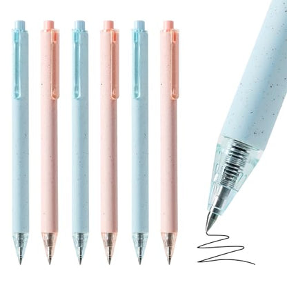 Pink pens black ink gel cute pens fine point smooth writing retractable pretty premium 0.5mm blue Black Ink for Women Girls Teachers Office School (6pcs) - color: Multicolor black ink
