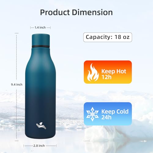 Konokyo Insulated Water Bottle with Strap,18 oz Double Wall Stainless Steel Vacuum Bottles Metal Water Flask,Indigo Black - color: Indigo Black, size: 18 Ounces