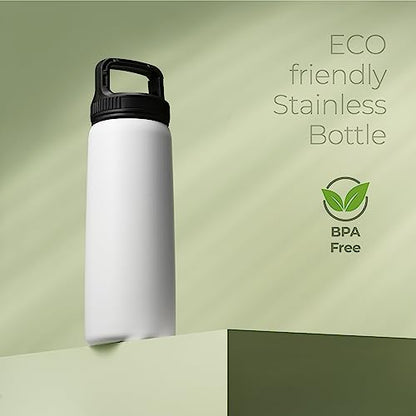 SipX™ 25 oz Insulated Water Bottle with 3 Lids – Leakproof Stainless Steel, Triple Insulated – Cold 24 Hours/Hot 12 Hours – Durable Bottle for School, Gym, Travel – White - color: White, size: 25 Ounces