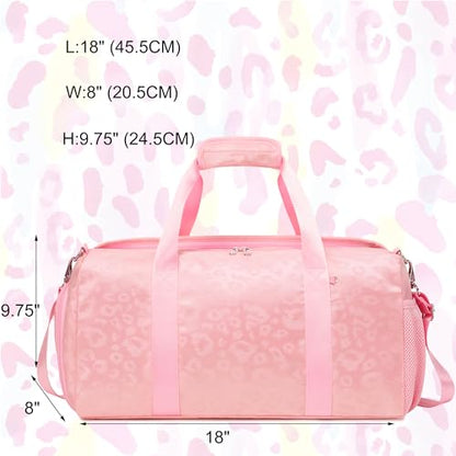 Jumpopack Dance Bag for Girls Duffle Bags Girls Overnight Bag Sleepover Gym Gymnastics Bags with Shoe Compartment and Wet Pocket,Leopard Shape - color: Leopard Pink