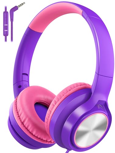 Voopwink Kids Headphones with Microphone, Wired Over Ear Headsets with Limited Volume 85dB/ 94dB for Boys Girls Teens Children Online School/Travel/iPad/Tablet/Cellphone - color: Purple, size: Plug 3.5mm