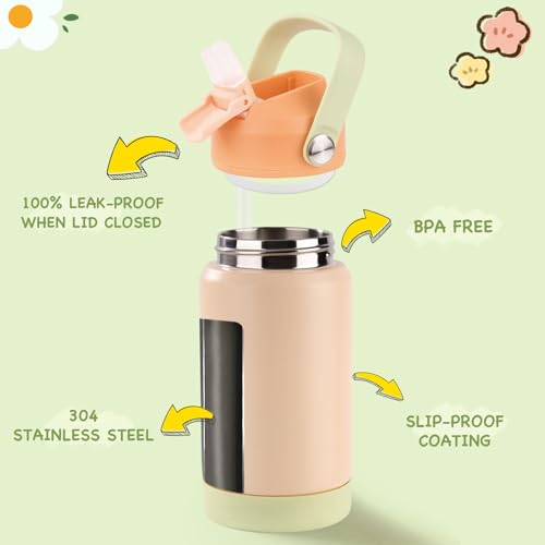 Kerilyn 12oz Kids Water Bottle 2 Pack, Stainless Steel Insulated Water Bottle Bulk, Toddler Cups with Straws Leak-Proof, Kids Water Bottles for School Boys Girls, BPA Free, Cantaloupe + Yellow - color: A. Cantaloupe+Yellow