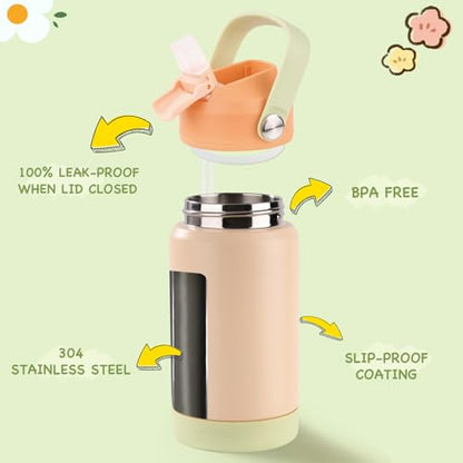 Kerilyn 12oz Kids Water Bottle 2 Pack, Stainless Steel Insulated Water Bottle Bulk, Toddler Cups with Straws Leak-Proof, Kids Water Bottles for School Boys Girls, BPA Free, Cantaloupe + Yellow - color: A. Cantaloupe+Yellow
