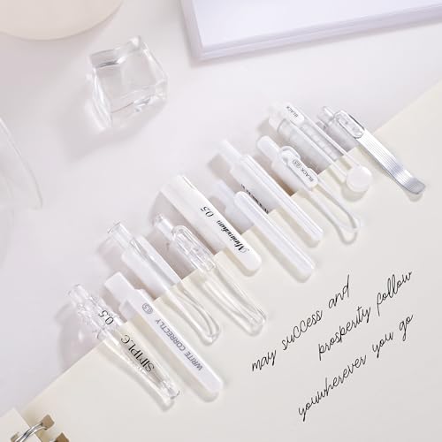 5 Count Pastel Gel Ink Pen Set,Cute Note Taking 0.5mm Fine Point Retractable 5 Count Black Ink Pens for Writing, Journaling, School, Office (White) - color: White