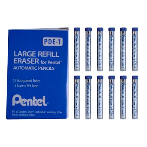 Pentel Refill Eraser for AL, Ax and PD Series Pencils 5 Pcs/Tube, Box of 12 (PDE-1) - size: 60 Pack