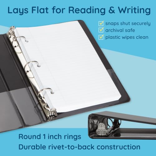 Blue Summit Supplies Small 3-Ring Binder, Junior 1 Inch, Mini 3-Ring Binder, Small Size Fits 5 1/2 x 8 1/2 Paper, Set of Mini Binders Ideal for Playbills or Planner, Black, 6 Pack