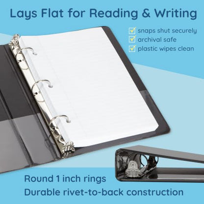 Blue Summit Supplies Small 3-Ring Binder, Junior 1 Inch, Mini 3-Ring Binder, Small Size Fits 5 1/2 x 8 1/2 Paper, Set of Mini Binders Ideal for Playbills or Planner, Black, 6 Pack