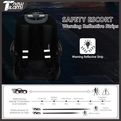 NEW TILAMI 16 Inch Rolling Backpack with Lunch Bag for Kids Adjustable Handle Carry-on Suitcase Wheels for Girls Boys School Travel Camping, Solid Black - color: Solid Black
