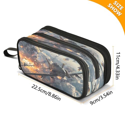 Fighter Jets in Action Large Pencil Case, Pen Pouch Pencil Bag with 3 Compartments Pen Holder Organizer Stationery Bag - color: A281