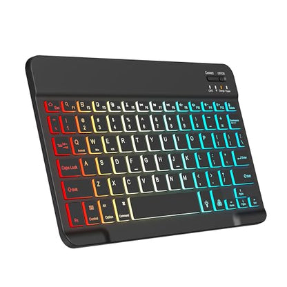 Backlit Bluetooth keyboard for Phone, Tablet, iPad Air, Pro, Mini, A16, M2, M3, Galaxy, ChromeBook, MackBook, Wireless Travel Keyboard for Computers - Rechargable, Lightweight, Slim, Easy to Carry
