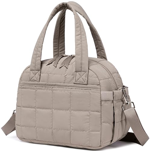 LEDAOU Quilted Insulated Lunch Bag for Women, 9L Puffy Lunch Tote with Adjustable Shoulder Strap, Reusable Water-Resistant Lunch Box for Work, School, Picnic & Travel - color: Camel, size: Regular 9L
