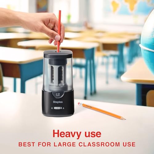 Staples Electric Pencil Sharpener, Black – Heavy‑Duty Classroom Sharpener for Teachers, Schools & Shared Spaces