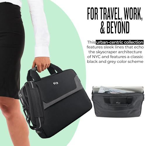 Solo New York Briefcase - Laptop Carrying Bag for Women & Men, Brief for Travel & Work, Full Length Front Pocket, Adjustable Shoulder Strap, Fits 14" Computer - Flatiron Slim, Black