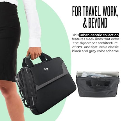 Solo New York Briefcase - Laptop Carrying Bag for Women & Men, Brief for Travel & Work, Full Length Front Pocket, Adjustable Shoulder Strap, Fits 14" Computer - Flatiron Slim, Black