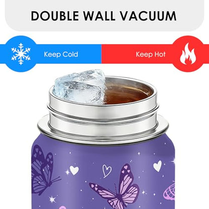 Butterfly Water Bottle 18oz Stainless Steel Insulated Tumbler Coffee Travel Mug Cup Keeps Drinks Cold & Hot, Gifts for Butterfly Women Birthday - color: Butterfly