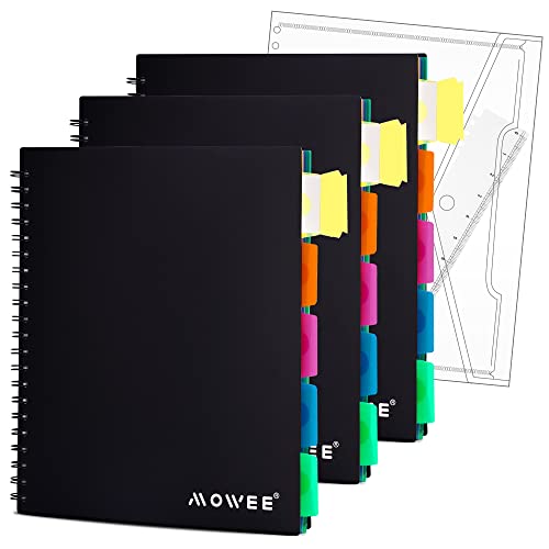 5-Subject Spiral Notebook, College Ruled, with Pocket & Tab Dividers | 200 Pages, 11" Ruler, 8.5"x11" 3PCBlack, Pocket Dividers with Tab Labels, for Writing Journal, Home, Office & School Supplies - color: 3PackBlack