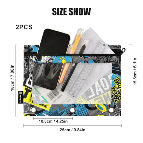 ZAZYXTJ Soccers Binder Pencil Pouchs 3 Ring with Zipper Clear Window | Office Organizers bag for School Students Teacher Supplies 2 Pack - color: Soccers