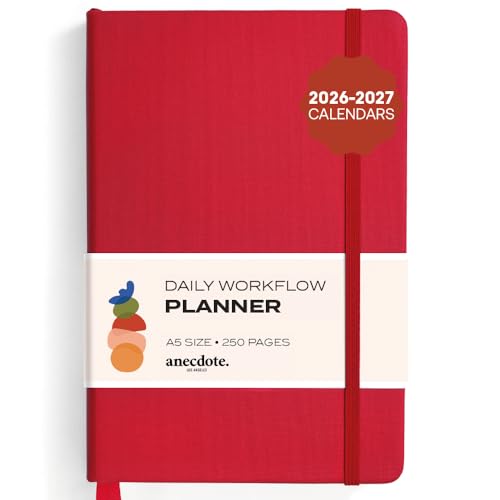 Anecdote Daily Planner w/ 2026-2027 Calendar | Start Anytime 26 Weeks Undated | 1 Page per Day | 8.5" x 5.2" | Hardcover To-Do List Organizer, Plan Your Success, Achieve Productivity Goals (Red) - color: Red, size: A5 (5.8'' x 8.3'')
