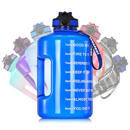 WEMEET 1 Gallon Water Bottle with Handle, 128oz LeakProof Reusable Gym Water Bottle with Capacity Scale, BPA Free, Ideal for Gym and Outdoor Life (Blue) - color: Blue