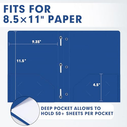 Plastic 2 Pocket Folders with Prongs, 30 Pack, Heavyweight, Letter Size Poly Folders with 3 Metal Prongs Fastener Clips (Blue) - color: Blue