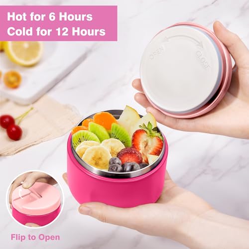 HOMEKOL Bento Lunch Box Set for Kids, Pink | with Stainless Steel Insulated Food Jar, Plastic Water Bottle, Bag and Silicone Spoon and Fork for Boys Girls - color: Pink
