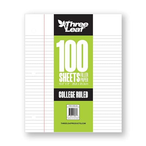 Three Leaf 100 Sheets College Ruled Filler Paper, 2880 Ct. (80 Cases X 36 Filler Paper), Loose-Leaf Sheets For School And Office - color: College Ruled, size: Full Pallet