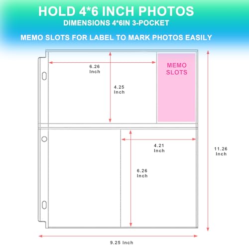 Aegero 50 Pack 4 x 6 Photo Sleeves for 3 Ring Binder(300 Pictures), Heavy-Duty Archival Photo Page Protectors, Clear Picture Album Refill Pages Holds, Acid-Free - size: 4x6inch-3pocket, style: 50 pack