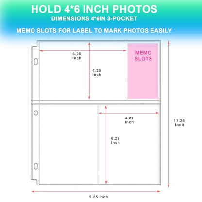 Aegero 50 Pack 4 x 6 Photo Sleeves for 3 Ring Binder(300 Pictures), Heavy-Duty Archival Photo Page Protectors, Clear Picture Album Refill Pages Holds, Acid-Free - size: 4x6inch-3pocket, style: 50 pack