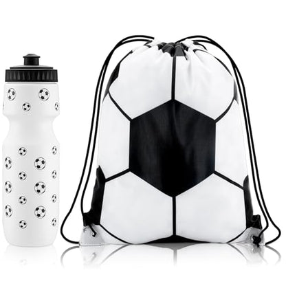 2 Pcs Soccer Water Bottle 24 oz Soccer Reusable Water Bottles with Drawstring Bag Gifts for Boys Players Sport Party Favors Cycling Traveling Outdoor Accessories