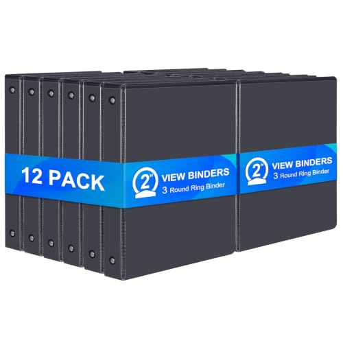 ViVin 2 Inch Binder 3 Ring, Sturdy 2 Inch 3 Ring Binder, 12 Pack, Black | PVC-Free, Fits 400 Sheets of 8.5'' x 11'' Paper, Clear View Cover, 2 Interior Pockets, Office Home School Use - color: Black, size: 2 Inch, style: 12 Pack