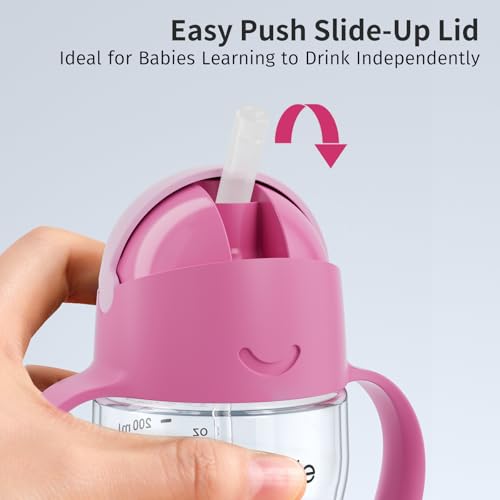 Evorie Tritan Weighted Straw Cup Baby Training Cup, Spill Proof, 7 Oz, 6M+ | BPA & BPS-Free, First learning cup, 360° drinking, Dishwasher safe, Durable Sippy Cup, Strawberry - color: Strawberry
