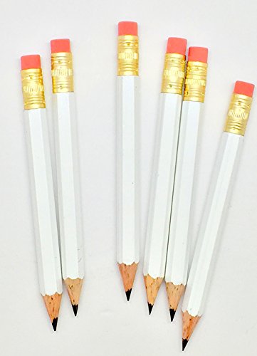 Half Pencils with Eraser - Golf, Pew, Short, Mini, Small, Non Toxic - Hexagonal, Sharpened, #2 Pencil, Color - White, Pkg of 36 Pocket Pencils™