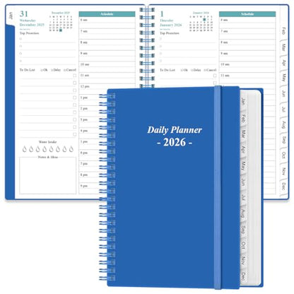 Daily Planner 2026 Full Page Per Day- 2026 Daily & Monthly Planner from January 2026 to December 2026, Day Planner 2026 with 12 Months Tabs, 6.4" x 8,5", Blue - color: Blue, size: 6.4" x 8.5"