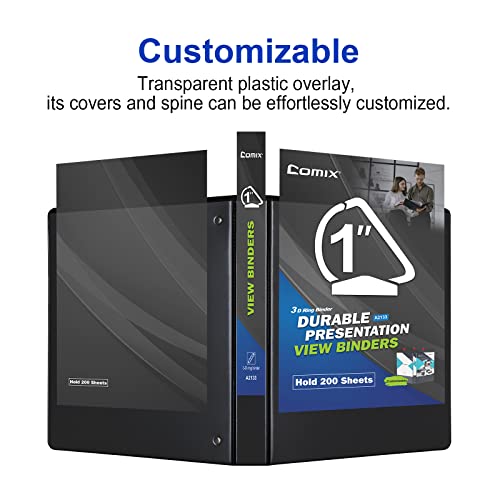 Comix D-Ring Basic View Binder 1 inch 3 Ring Binders, 2.4mm-Thick, Hold 225 Sheets of 8.5" x 11" Paper, 12 Pack (Black) - color: Black, size: 1-Inch, style: 12 Pack