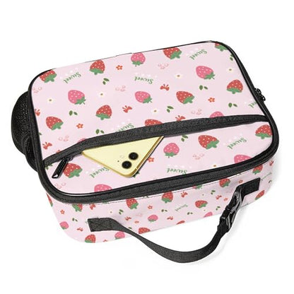 WOBAGMEN Strawberry Lunch Box for Kids, Cute Insulated Lunch Bag for Boys Girls,Waterproof Lunch Box with Water Bottle Holder for Teens Adults Picnic Travel Back to School (Pink Strawberry Bow) - color: Pink Strawberry Bow