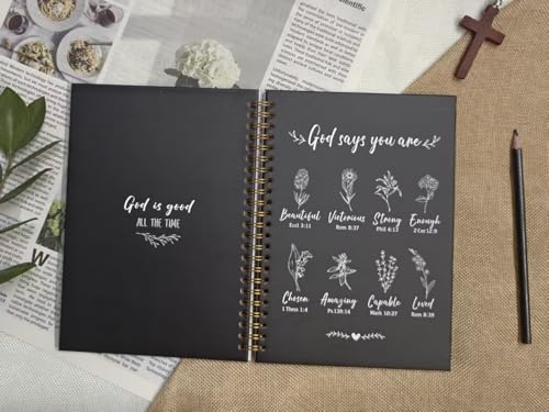 Christian Spiral Notebooks For Women - Bible Study Prayer Journal Dairy With God Says,140 Pages,Hardcover Coil-Bound Subject Notebook College Ruled,Inspirational Gifts For Church Members Journals For Writing, A5(5.8"X8.3") (Black White) - color: Black Whi