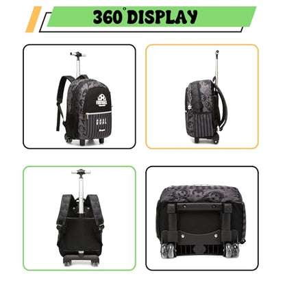 Kids Rolling Backpack for Boys 16.5" School Roller Backpack with Lunch Box, Toddler Backpacks with Wheels Rollig Wheeled Backpacks for Elementary School - color: Black Football