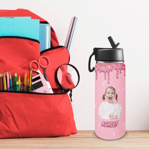 Personalized Water Bottles with Straw Lid for Kids Girls, Custom Cute Insulated Stainless Thermoses Cup with Name for School, Back to School Gifts for Daughter, Custom Birthday Christmas Gifts - color: # design 03-pic04