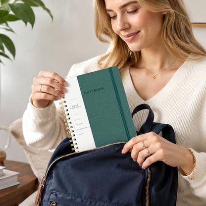 Spiral Notebook - 7.24" x 10" College Ruled Journal with Inner Pockets and 180 Pages, PU Leather Cover Business Journal, Twin-Wire Binding Notebook Perfect for Office & Home School Supplies Green - color: 004-Green-1pack, size: B5-180 pages