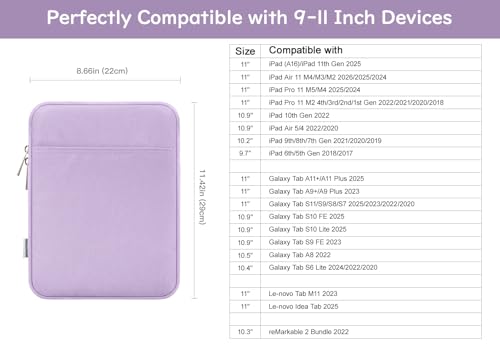 Dadanism 9-11" Tablet Sleeve Bag Carrying Case for iPad (A16) 11th Gen 11", iPad 10th Gen 10.9" Air 5/4, iPad Air/Pro 11", iPad 9/8/7th 10.2", Galaxy Tab A11+ Plus 11"/S9 FE, Tab M11 11",Grey Purple - color: Grey Purple, size: 9-11 inch