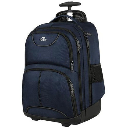 MATEIN Backpack with Wheels, Travel-friendly Rolling Laptop Backpack | Fit 17 Inch Notebook, Freewheel, Carry on Luggage Business bag, College Trolley Suitcase, Computer Bag, Compact, Blue - color: Blue, size: 17-inch