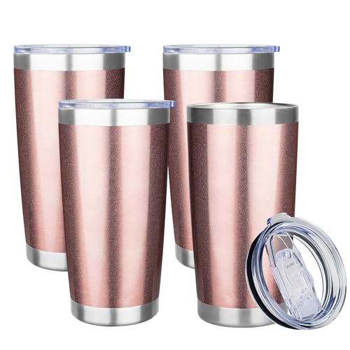 20oz Tumbler with Lid Stainless Steel Insulated Tumblers Travel Coffee Tumbler Bulk Double Wall Vacuum Insulated Water Cup Gifts for Christmas Women Men Her Him Home Office(Rose Gold, 4pack) - color: Rose Gold 4