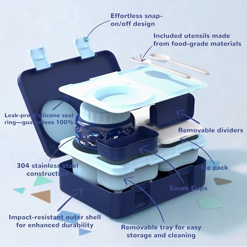 Bento Lunch Box for Kids Adult, Leakproof 3-4 Compartment Bento Box Set with Insulated Food Jar,Water Bottle, Lunch Bag, School Lunch Container for Toddler Teen Girls Boys Ages 3+(Shark) - color: Shark
