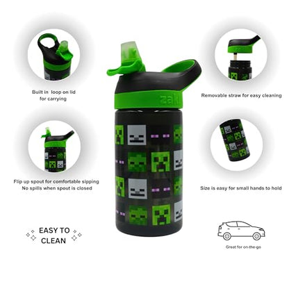 Minecraft Atlantic All Mob Heads Drinks Bottle | Eco Freindly BPA-free Plastic School Water Bottle with Removable straw, spills Proof | fan | Officially Merch 450ML